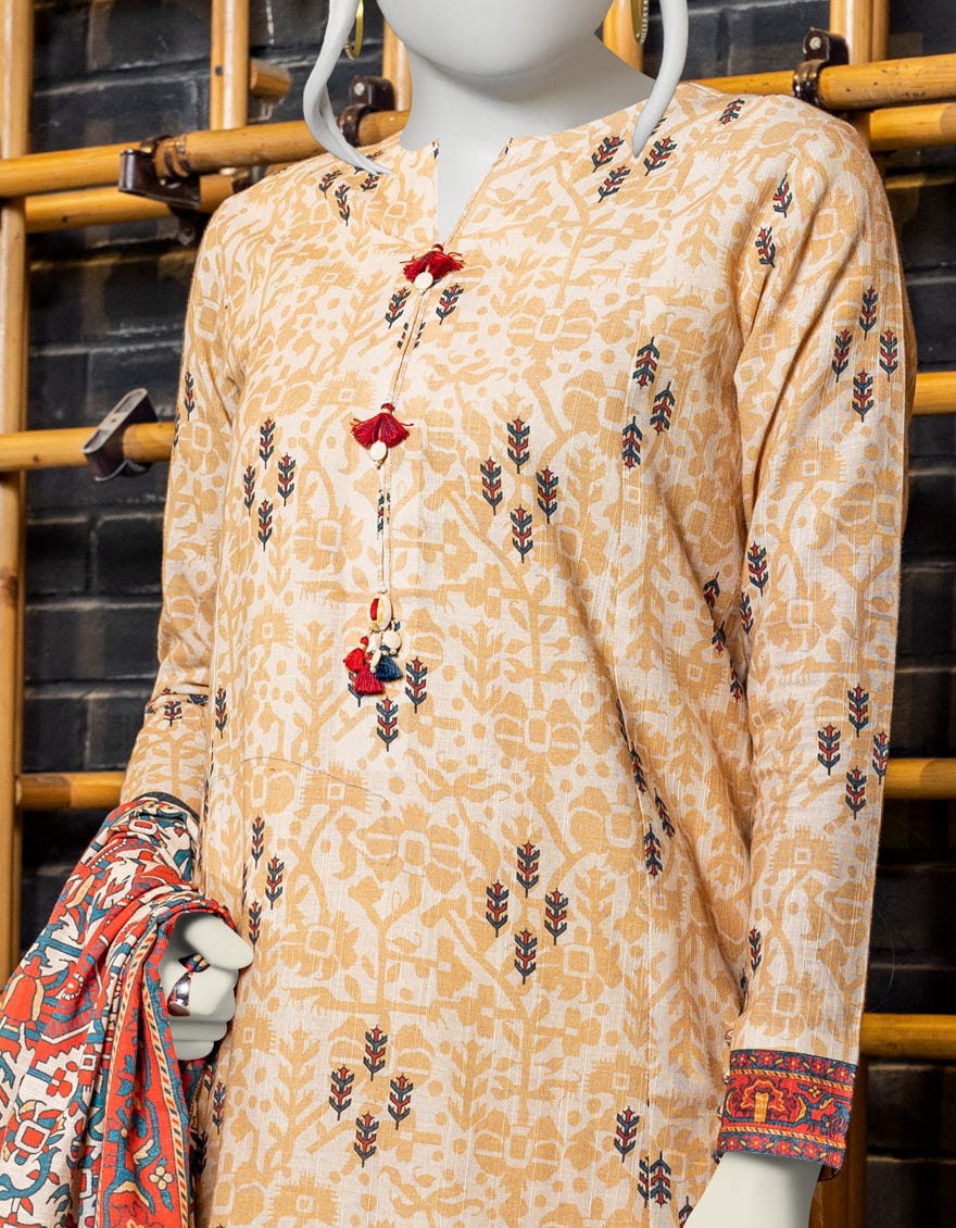 LIGHT BROWN KHADDAR UNSTITCHED 3PC | JJLS-W-JWU-22-1812 FB