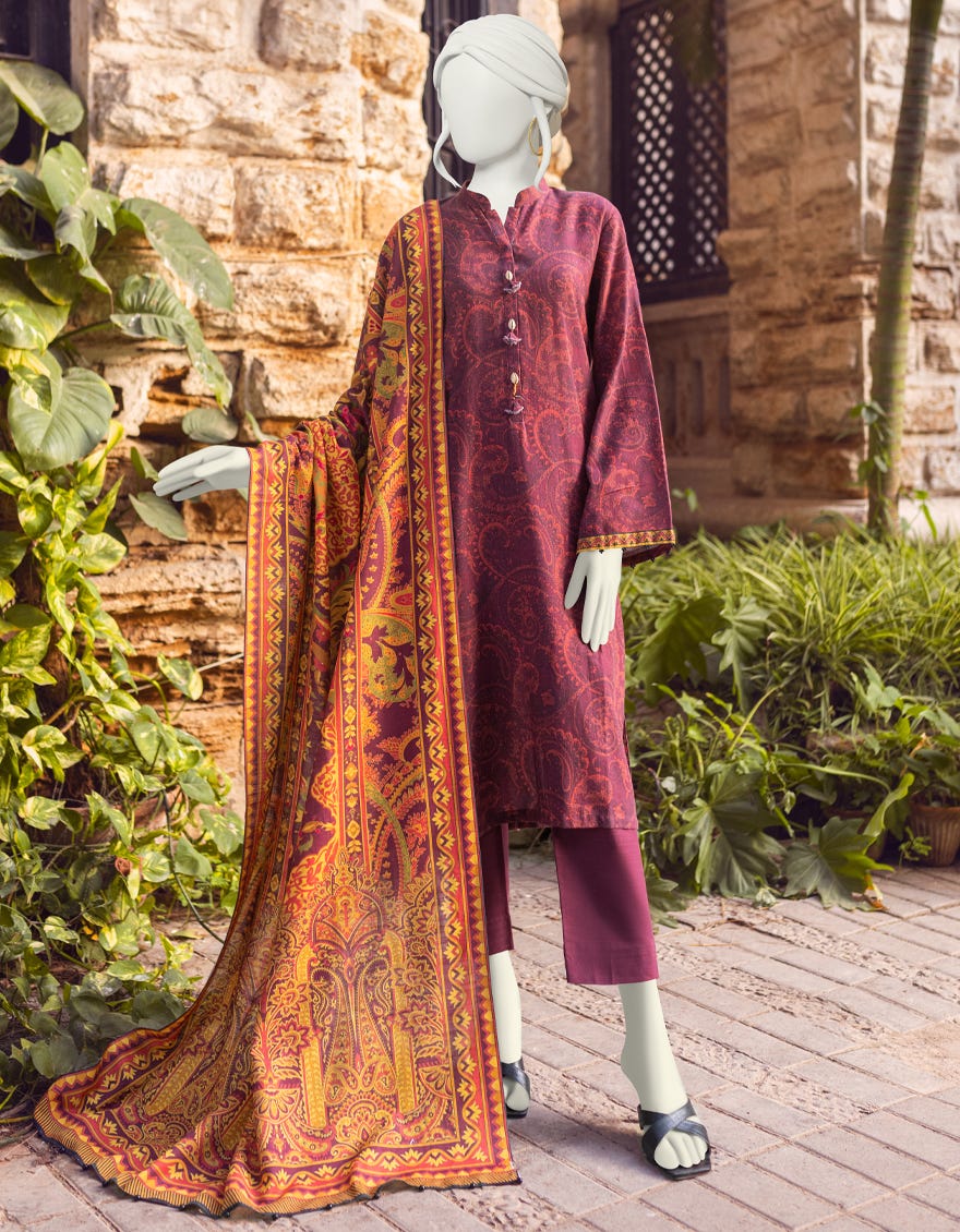 BURGENDY KHADDAR UNSTITCHED 3PC | JJLS-W-JWU-22-1813 FB