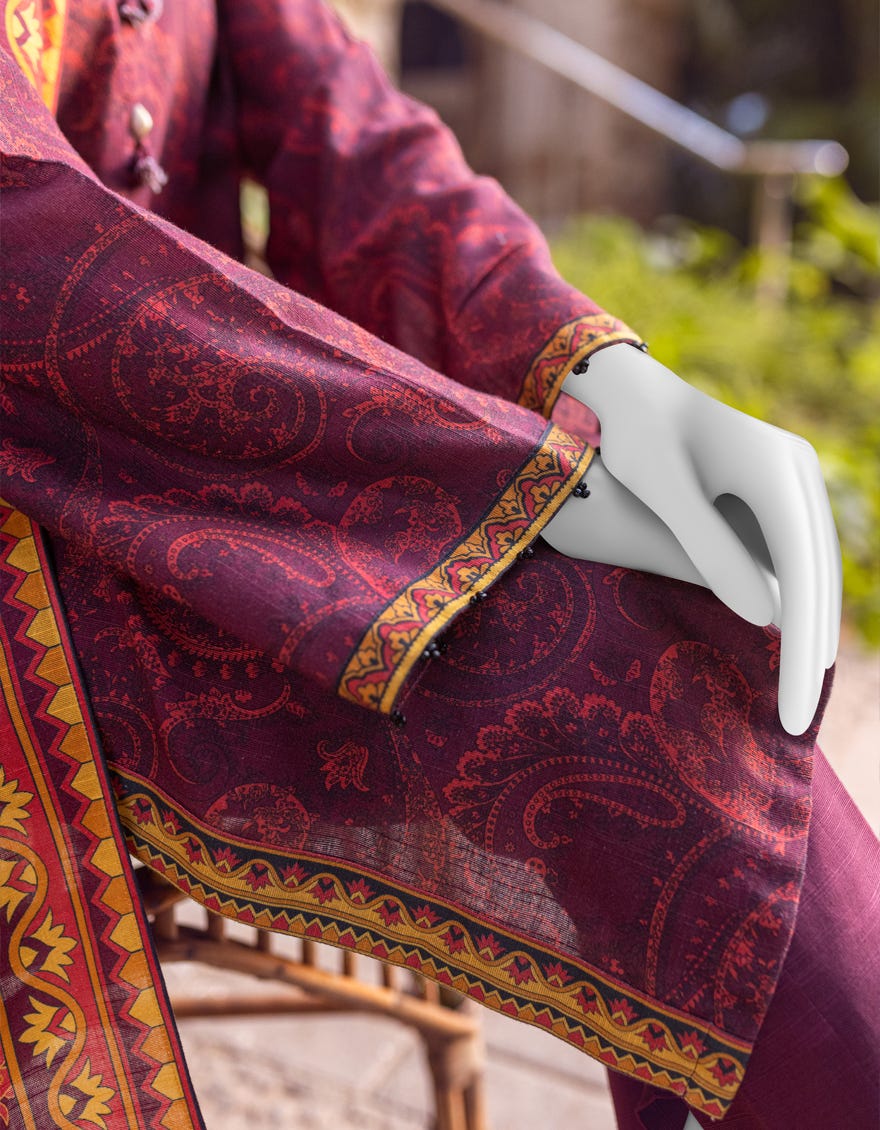 BURGENDY KHADDAR UNSTITCHED 3PC | JJLS-W-JWU-22-1813 FB