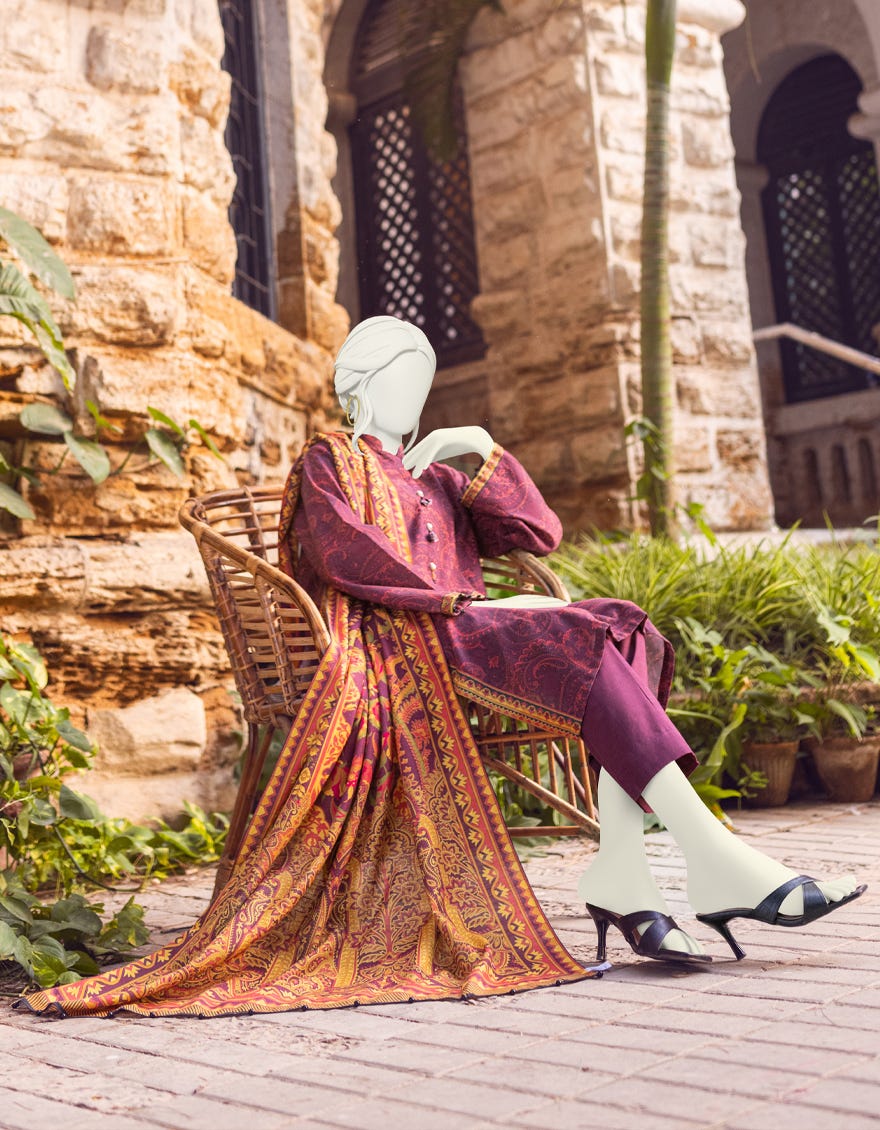 BURGENDY KHADDAR UNSTITCHED 3PC | JJLS-W-JWU-22-1813 FB