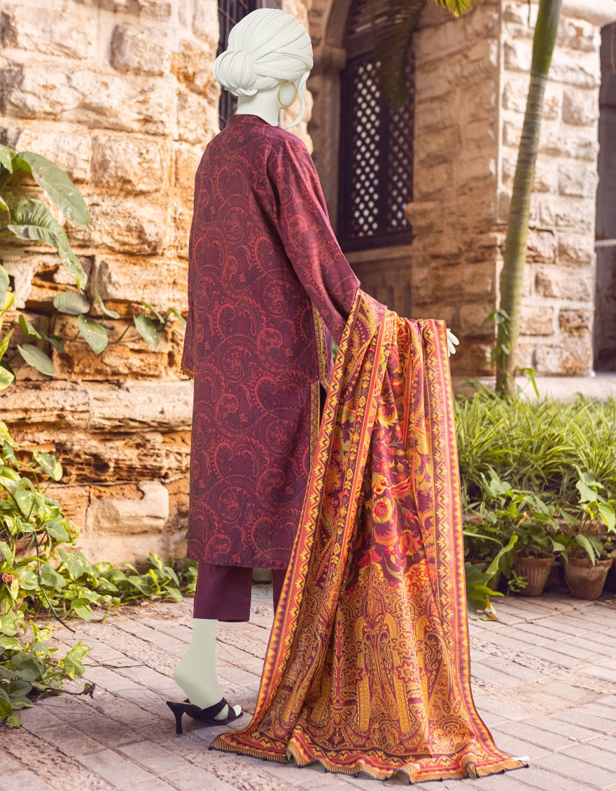 BURGENDY KHADDAR UNSTITCHED 3PC | JJLS-W-JWU-22-1813 FB