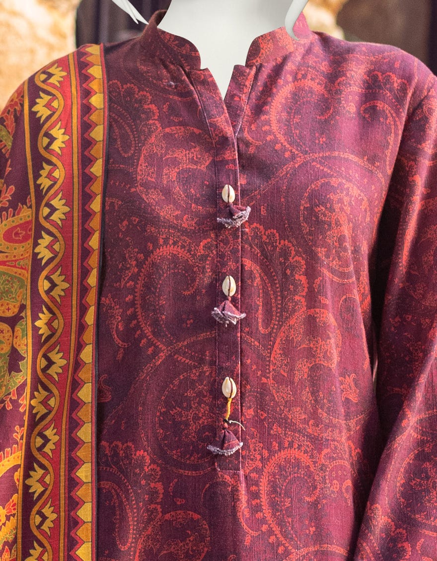 BURGENDY KHADDAR UNSTITCHED 3PC | JJLS-W-JWU-22-1813 FB