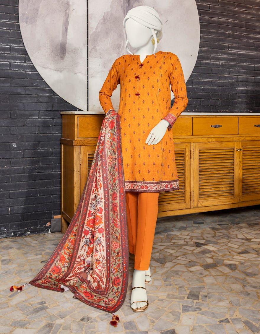 MUSTARD KHADDAR UNSTITCHED 3PC | JJLS-W-JWU-22-1814 FB