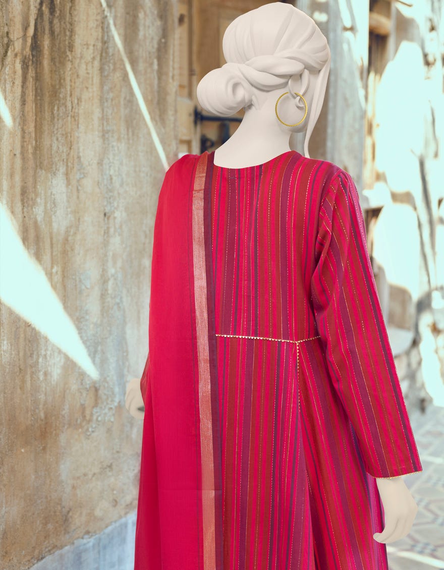 PINK JACQUARD UNSTITCHED 3PC | JJLS-W-JWU-22-1818