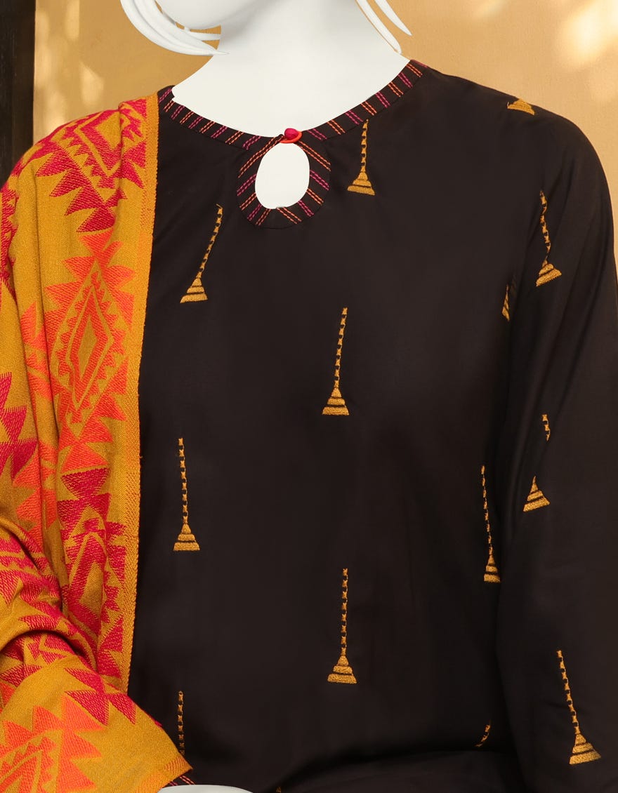 MUSTARD-BLACK MARINA UNSTITCHED 3PC | JJLS-W-JWU-22-1819