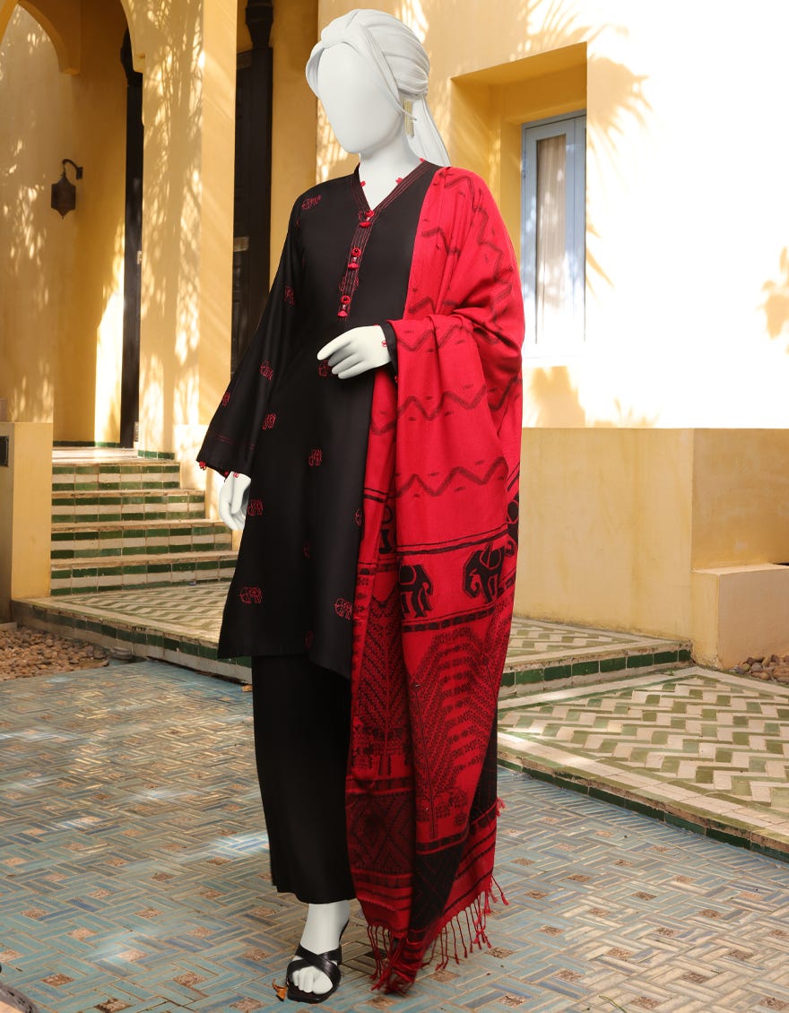 RED-BLACK MARINA UNSTITCHED 3PC | JJLS-W-JWU-22-1820
