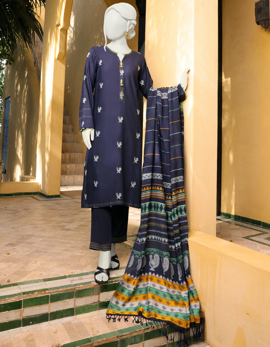 NAVY BLUE MARINA UNSTITCHED 3PC | JJLS-W-JWU-22-1822