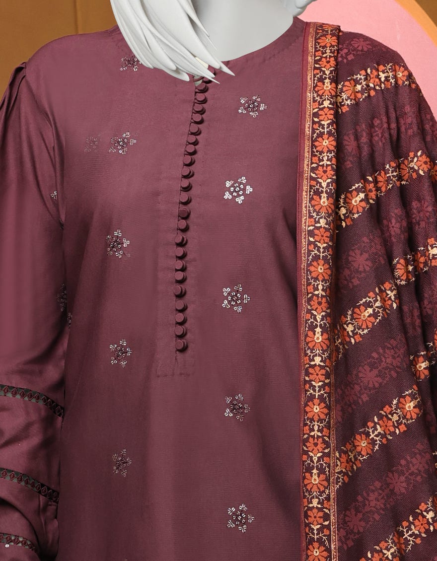 COFFEE BROWN MARINA UNSTITCHED 3PC | JJLS-W-JWU-22-1824