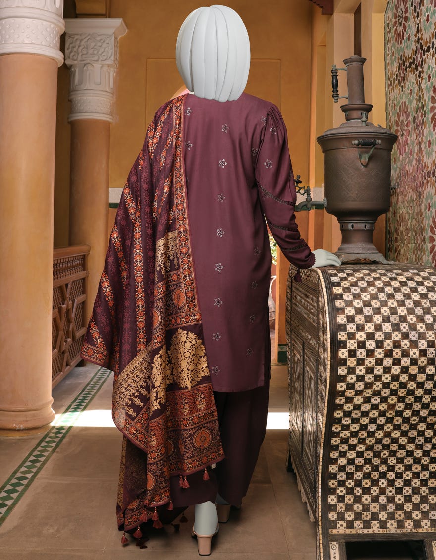 COFFEE BROWN MARINA UNSTITCHED 3PC | JJLS-W-JWU-22-1824