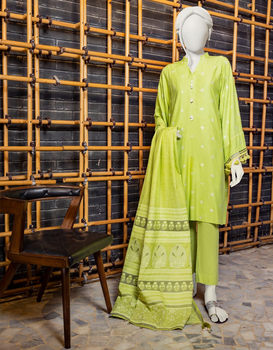 GREEN DYED UNSTITCHED 3PC | JJLS-W-JWU-22-1825