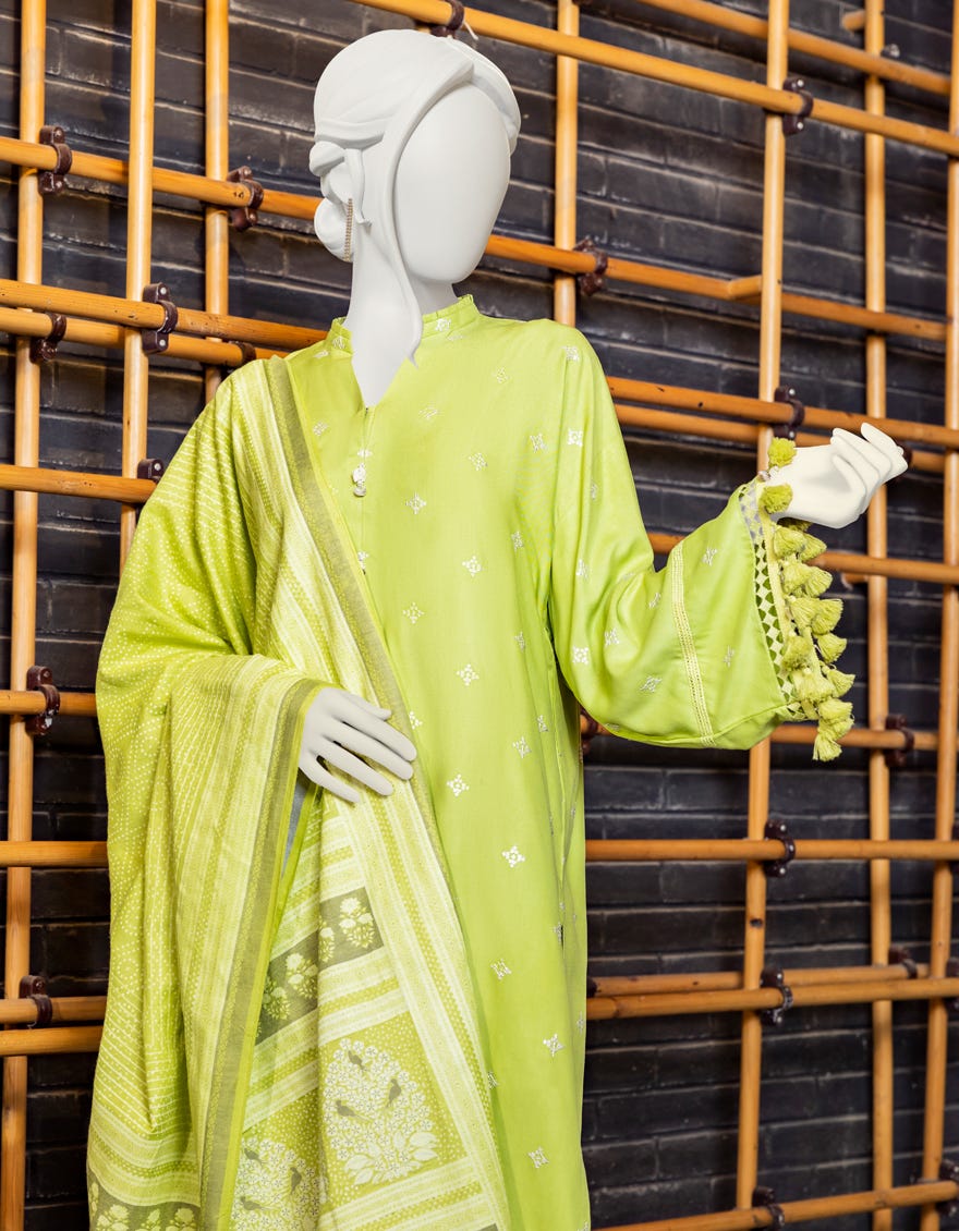 GREEN DYED UNSTITCHED 3PC | JJLS-W-JWU-22-1825