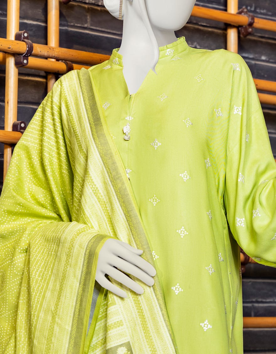 GREEN DYED UNSTITCHED 3PC | JJLS-W-JWU-22-1825