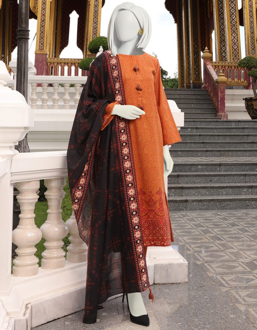 RUST KHADDAR UNSTITCHED 3PC | JJLS-W-JWU-22-1828