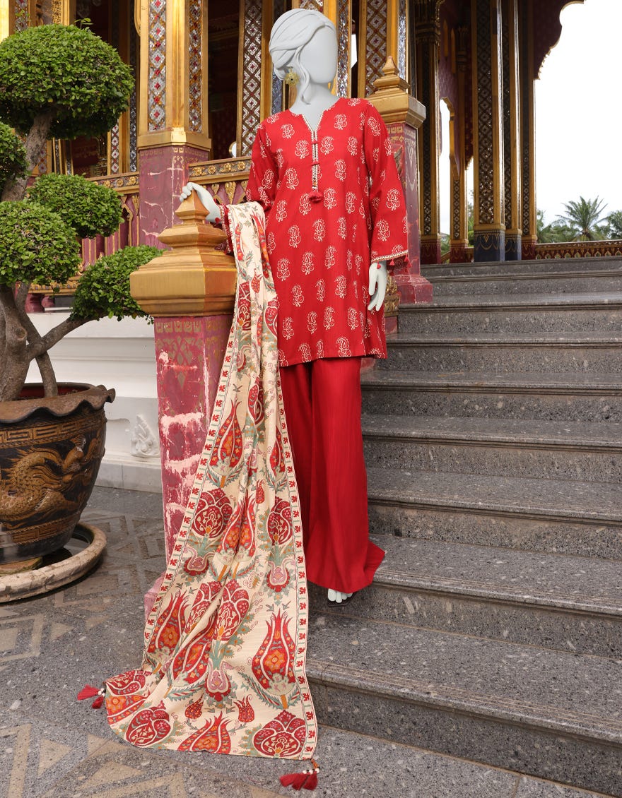 MAROON KHADDAR UNSTITCHED 3PC | JJLS-W-JWU-22-1829