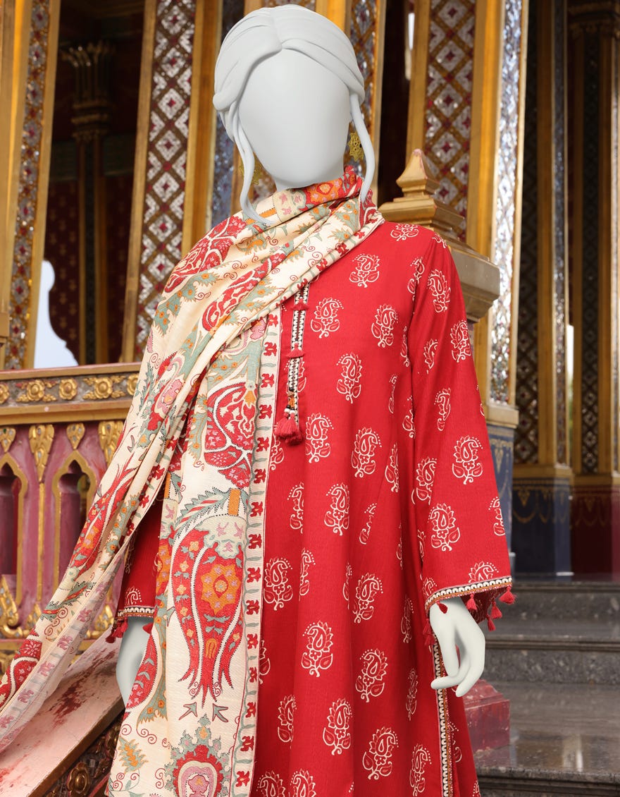 MAROON KHADDAR UNSTITCHED 3PC | JJLS-W-JWU-22-1829