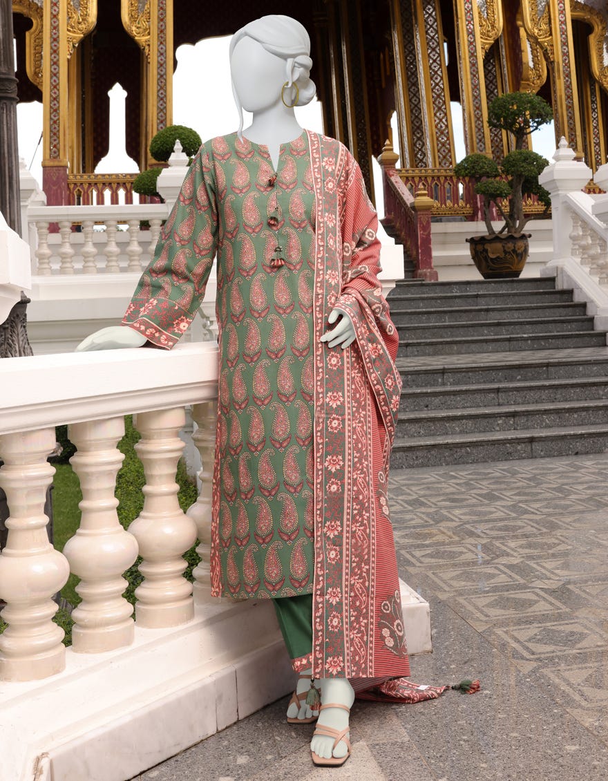 PINK-GREEN KHADDAR UNSTITCHED 3PC | JJLS-W-JWU-22-1830 FB