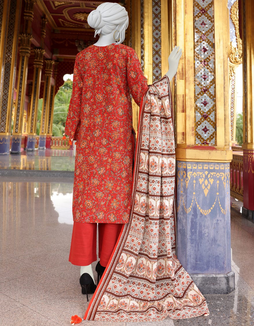 RED ORANGE KHADDAR UNSTITCHED 3PC | JJLS-W-JWU-22-1831 FB