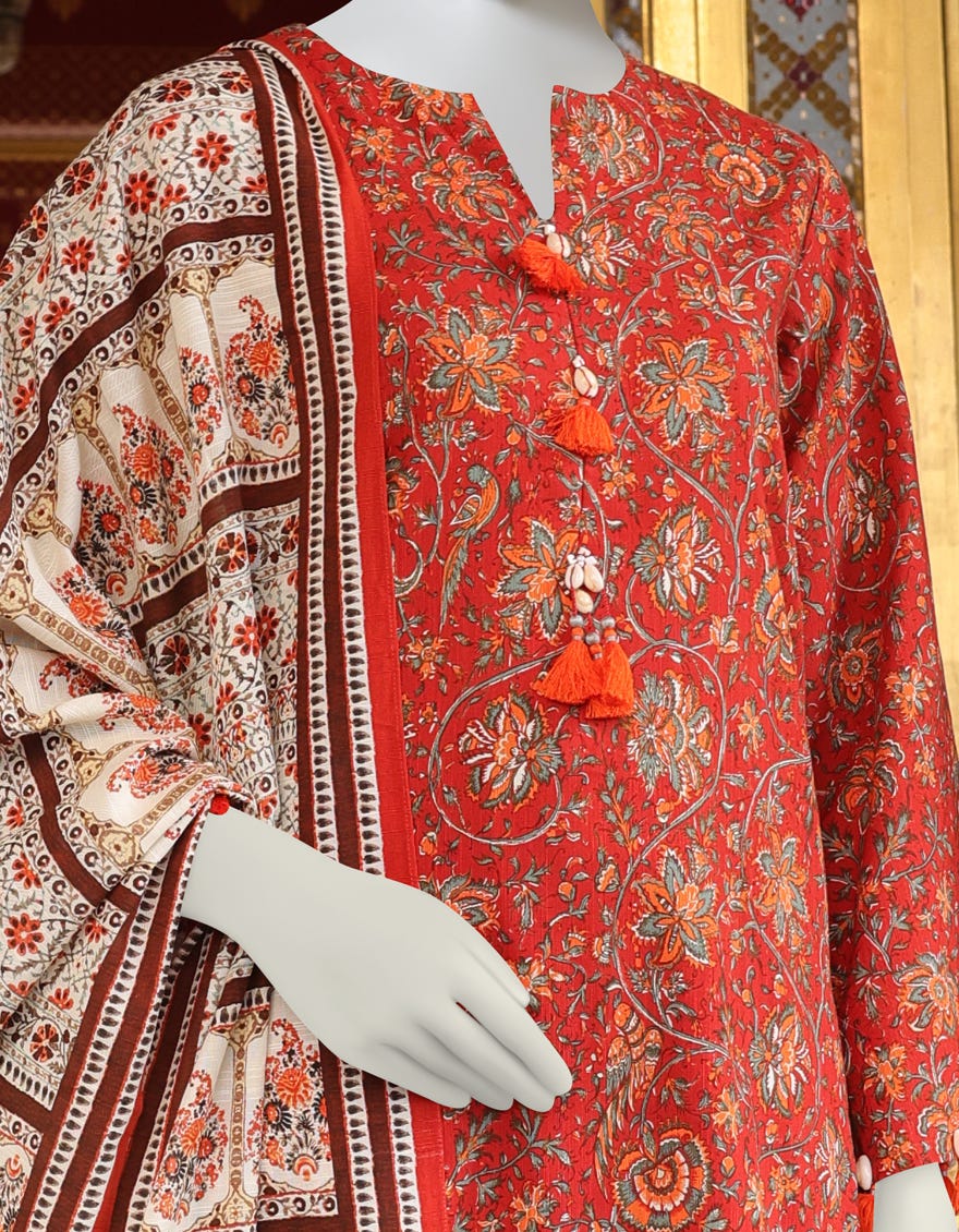 RED ORANGE KHADDAR UNSTITCHED 3PC | JJLS-W-JWU-22-1831 FB