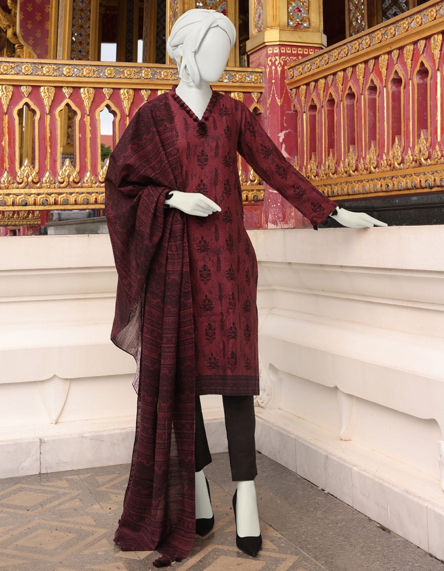 BROWN KHADDAR UNSTITCHED 3PC | JJLS-W-JWU-22-1833 FB