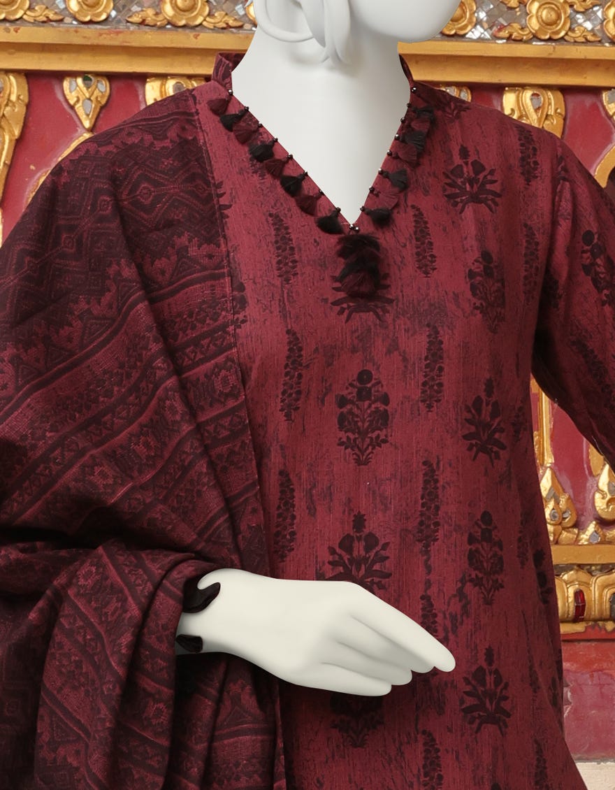 BROWN KHADDAR UNSTITCHED 3PC | JJLS-W-JWU-22-1833 FB