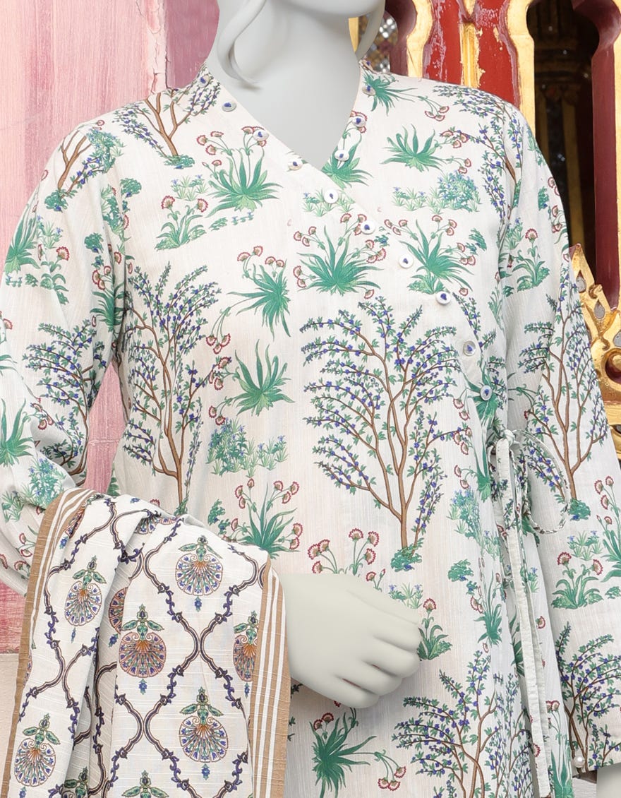 WHITE KHADDAR UNSTITCHED 3PC | JJLS-W-JWU-22-1834