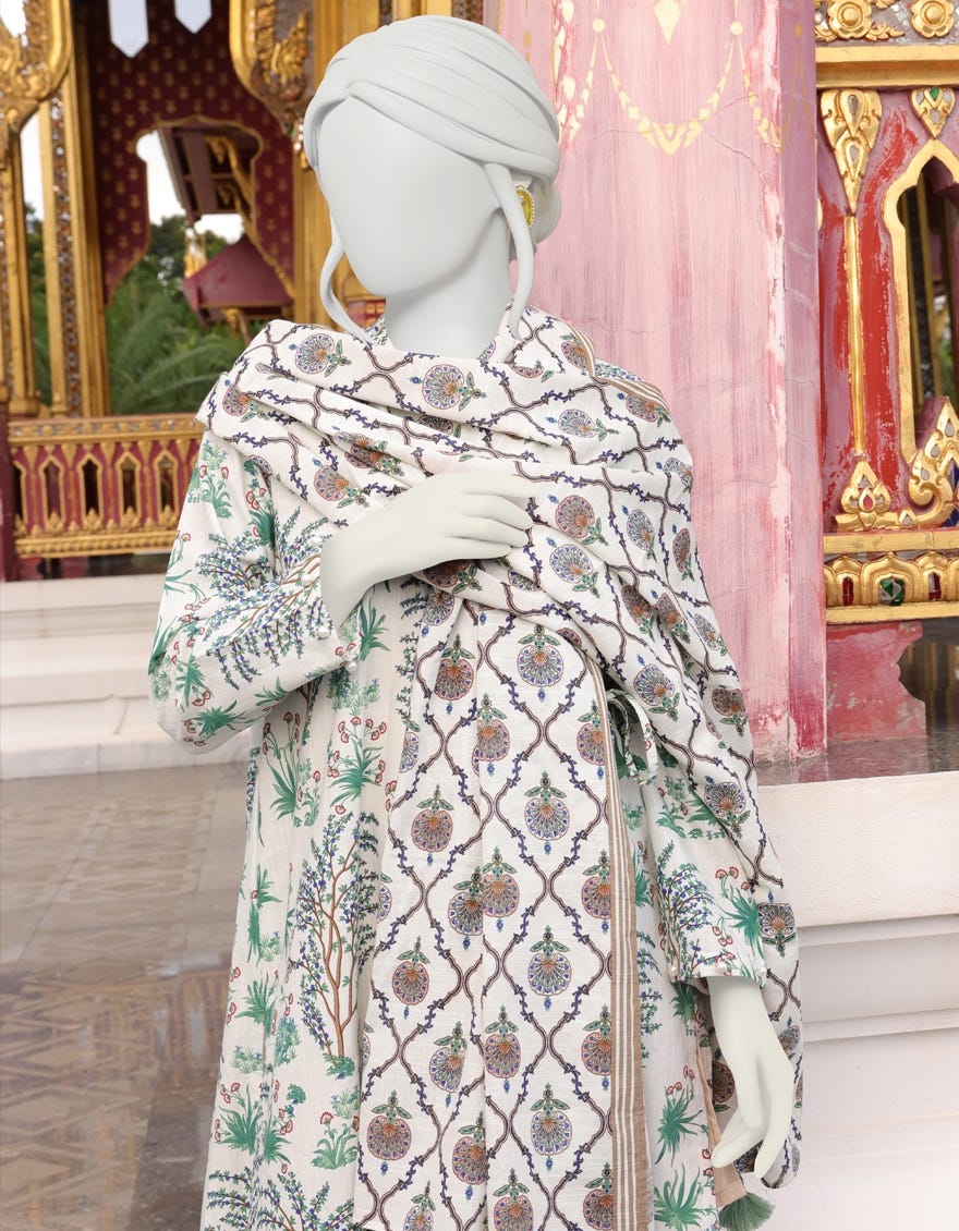 WHITE KHADDAR UNSTITCHED 3PC | JJLS-W-JWU-22-1834