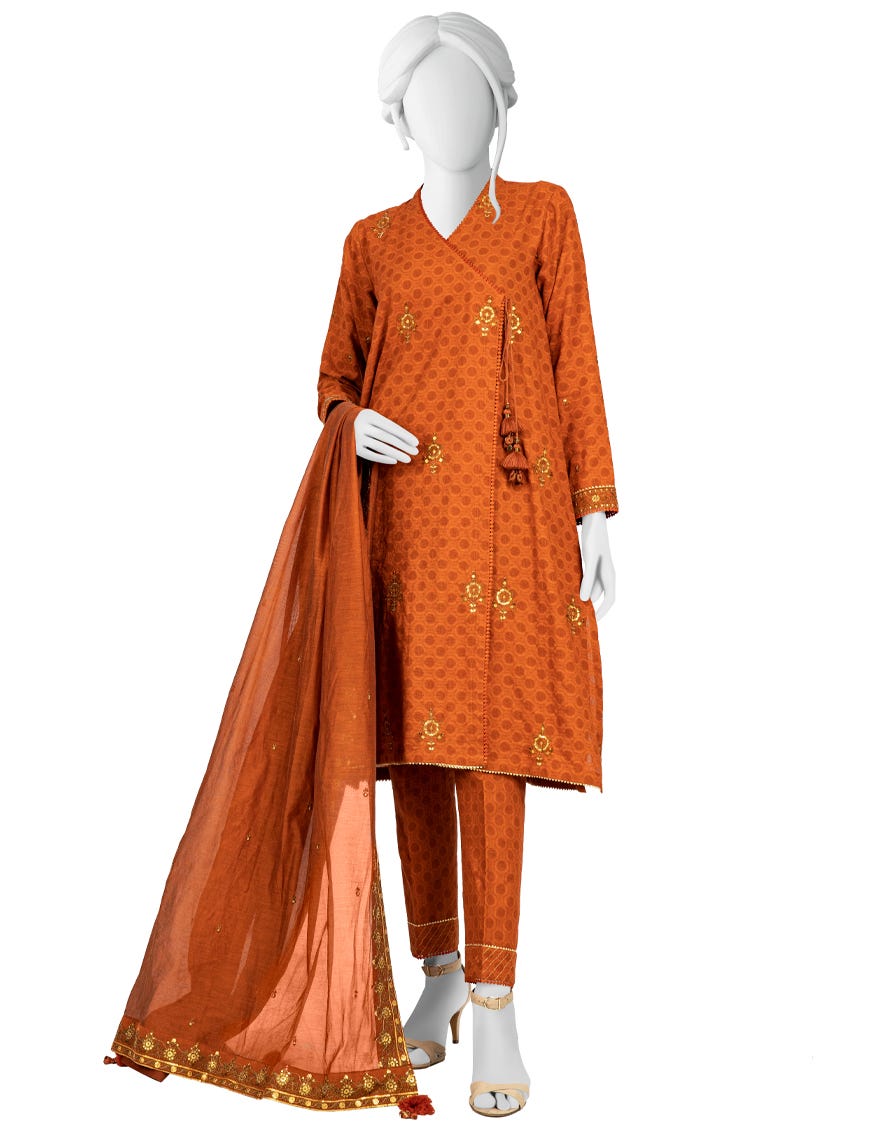 RUST JACQUARD UNSTITCHED 3PC | JJLS-W-JWU-22-1843 FB