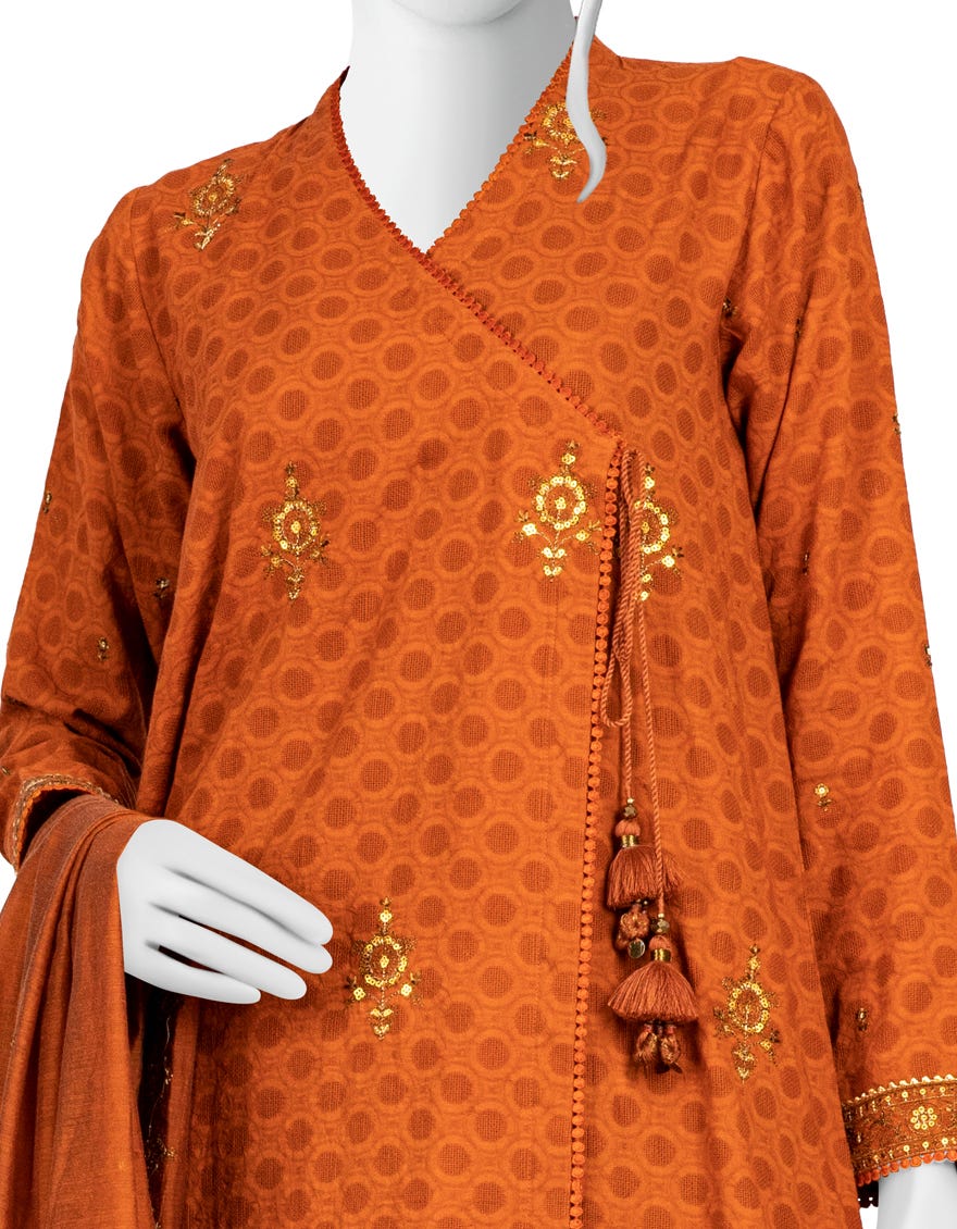 RUST JACQUARD UNSTITCHED 3PC | JJLS-W-JWU-22-1843 FB