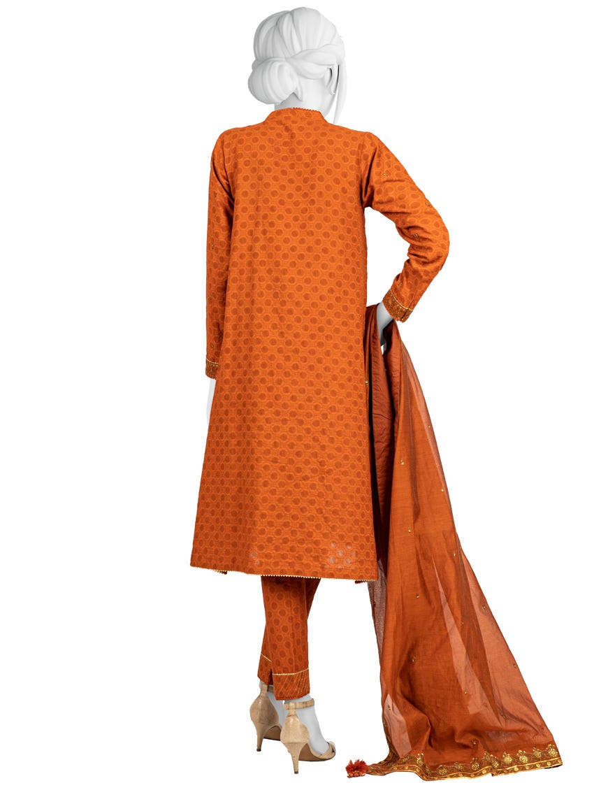 RUST JACQUARD UNSTITCHED 3PC | JJLS-W-JWU-22-1843 FB