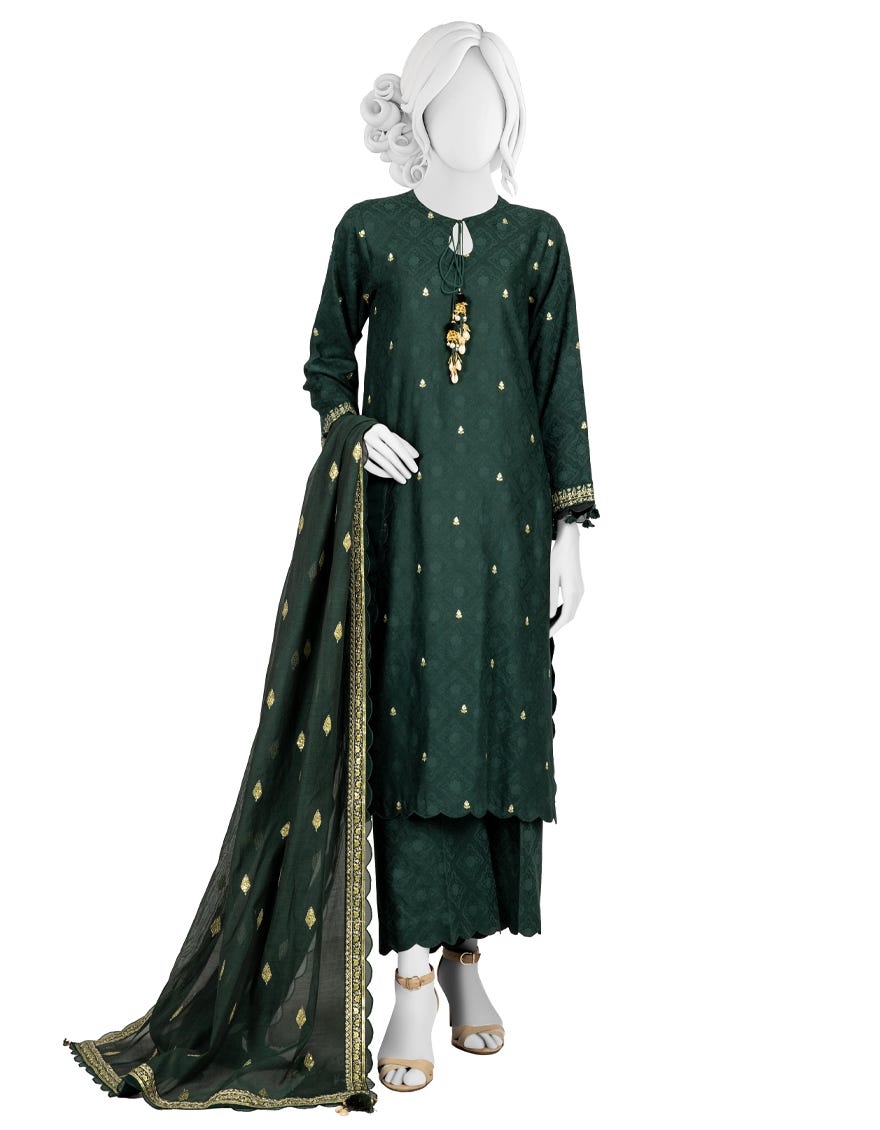 GREEN JACQUARD UNSTITCHED 3PC | JJLS-W-JWU-22-1846 FB