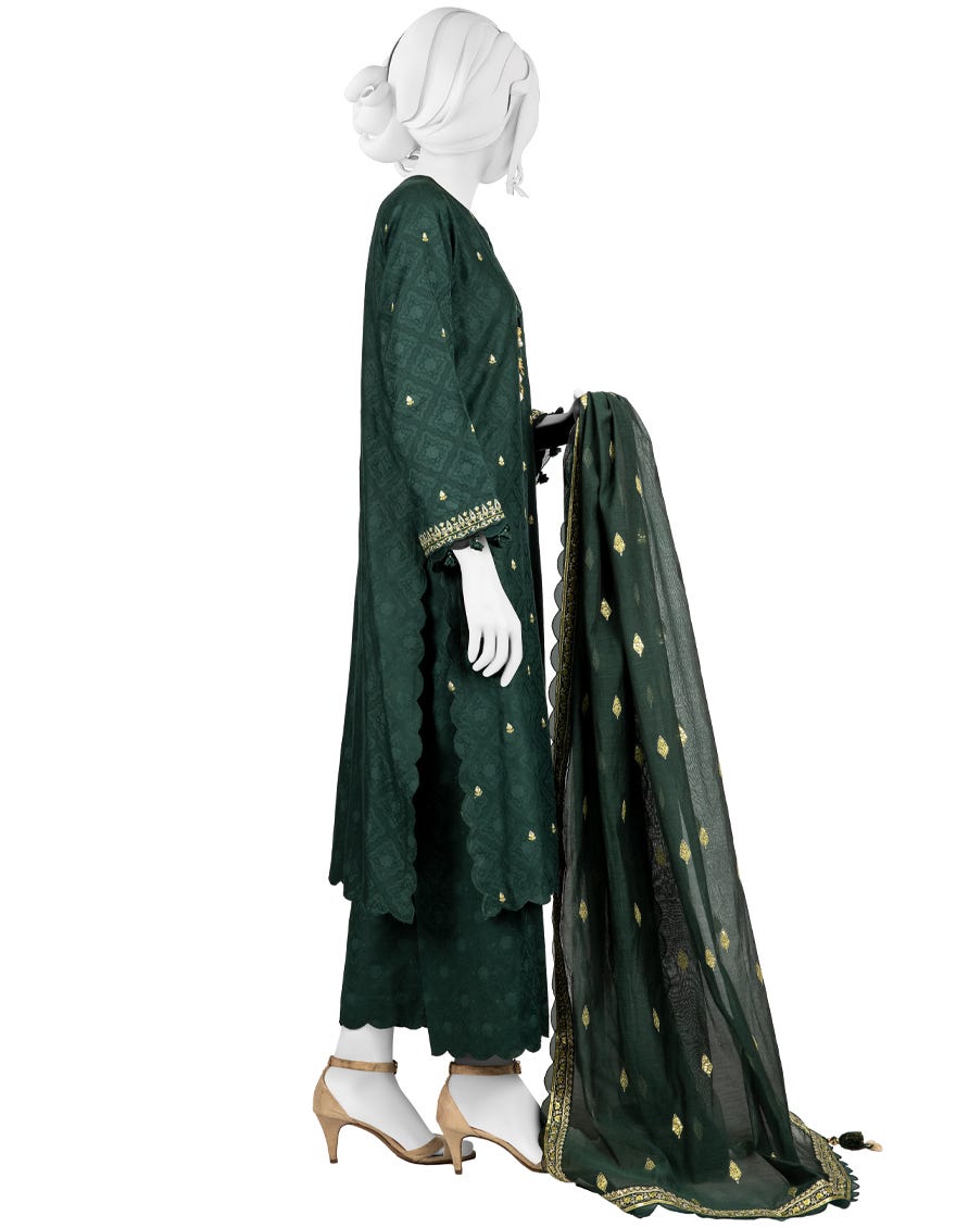 GREEN JACQUARD UNSTITCHED 3PC | JJLS-W-JWU-22-1846 FB