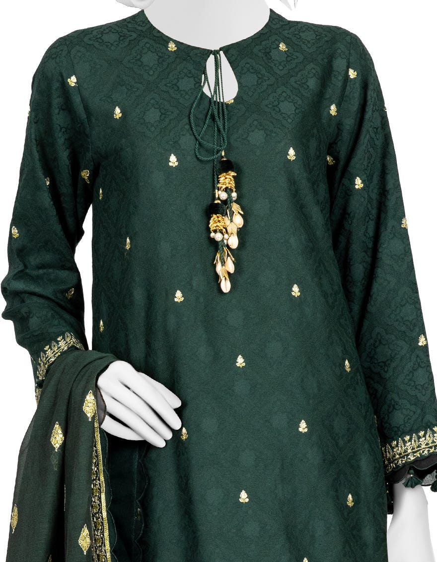 GREEN JACQUARD UNSTITCHED 3PC | JJLS-W-JWU-22-1846 FB