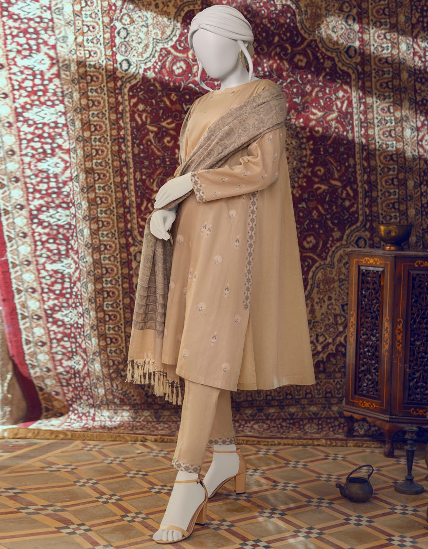 BEIGE CAMBRIC UNSTITCHED 3PC | JJLS-W-JWU-22-1847