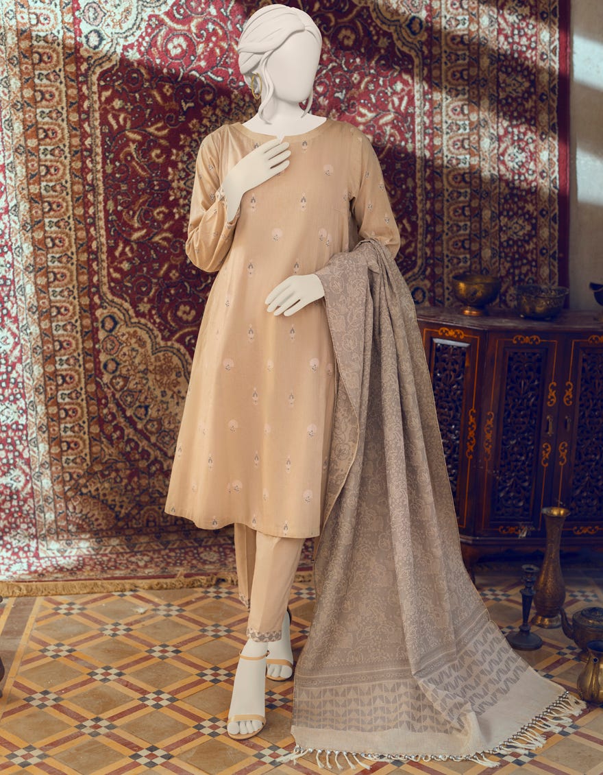 BEIGE CAMBRIC UNSTITCHED 3PC | JJLS-W-JWU-22-1847