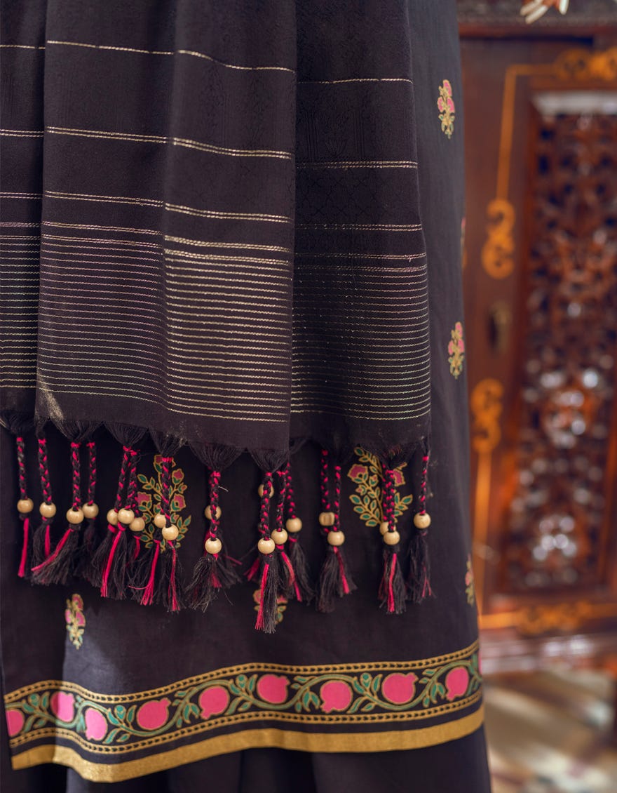 BLACK CAMBRIC UNSTITCHED 3PC | JJLS-W-JWU-22-1848