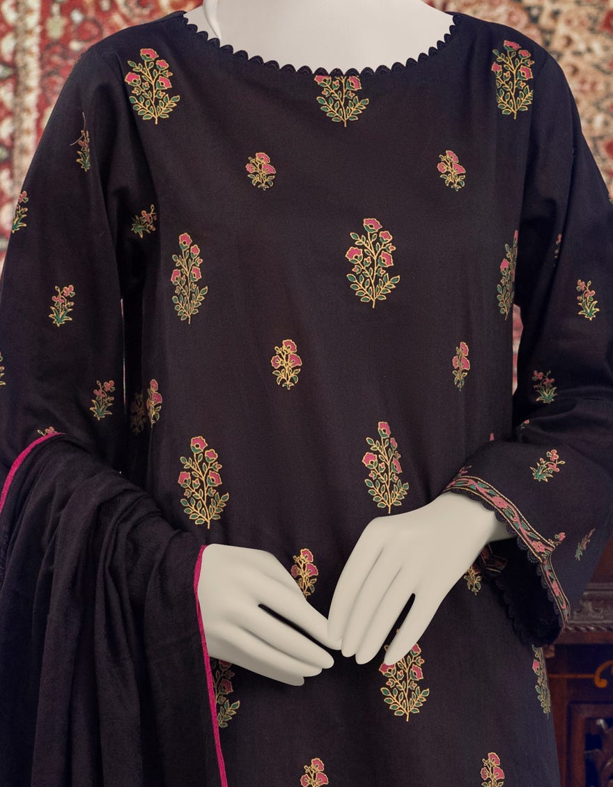 BLACK CAMBRIC UNSTITCHED 3PC | JJLS-W-JWU-22-1848