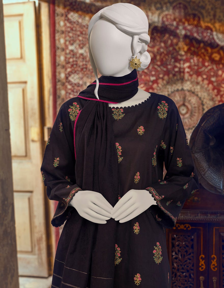 BLACK CAMBRIC UNSTITCHED 3PC | JJLS-W-JWU-22-1848