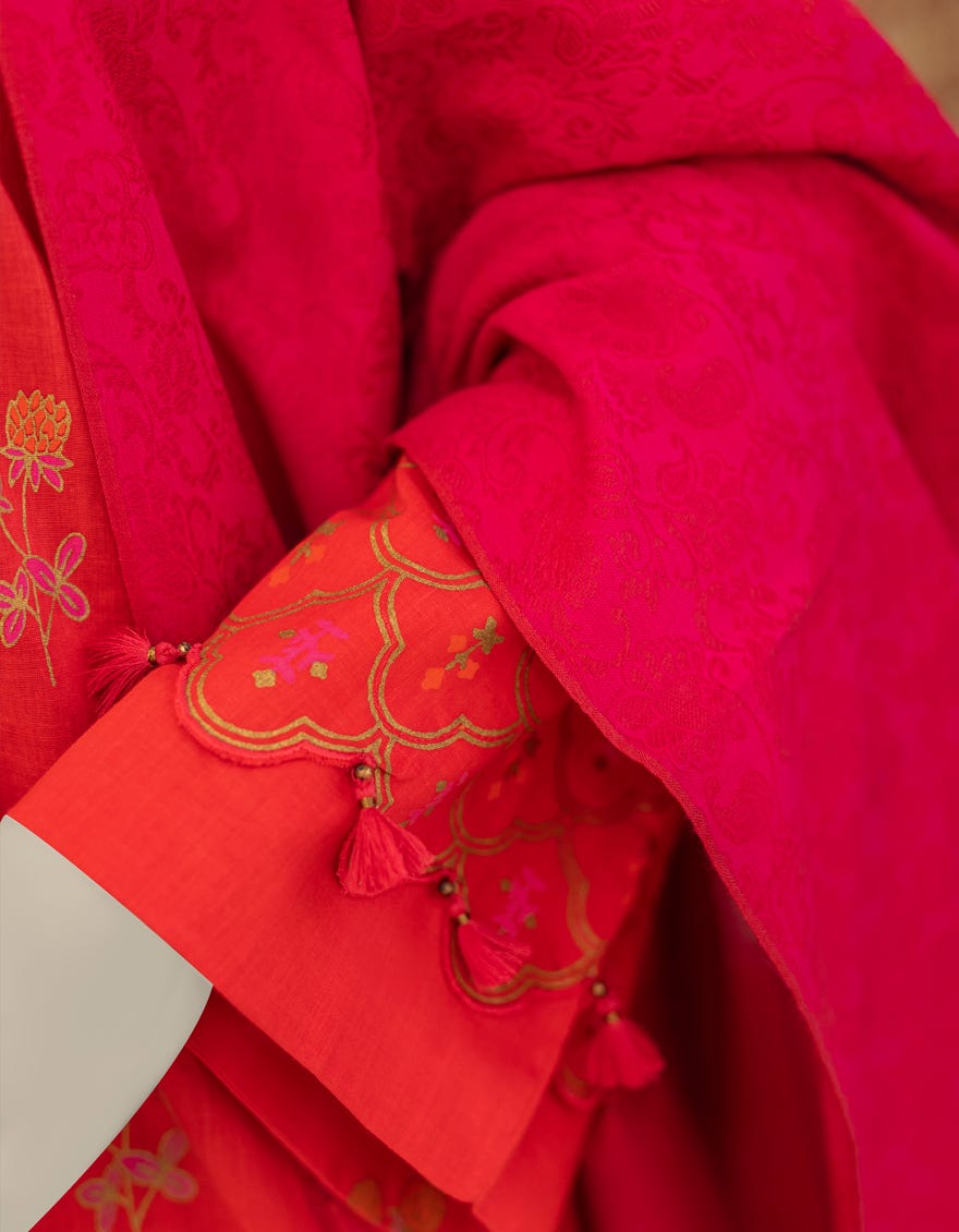 RED CAMBRIC UNSTITCHED 3PC | JJLS-W-JWU-22-1849