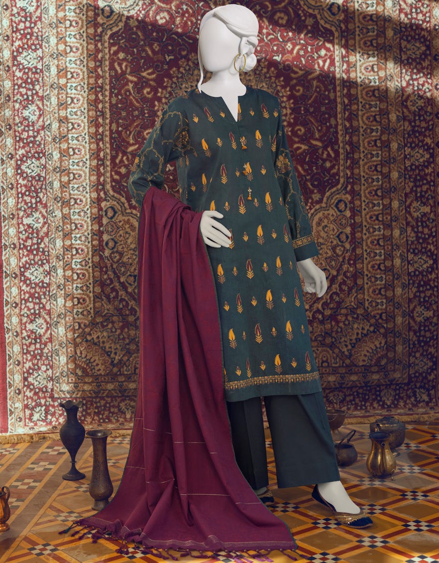 GREEN CAMBRIC UNSTITCHED 3PC | JJLS-W-JWU-22-1850