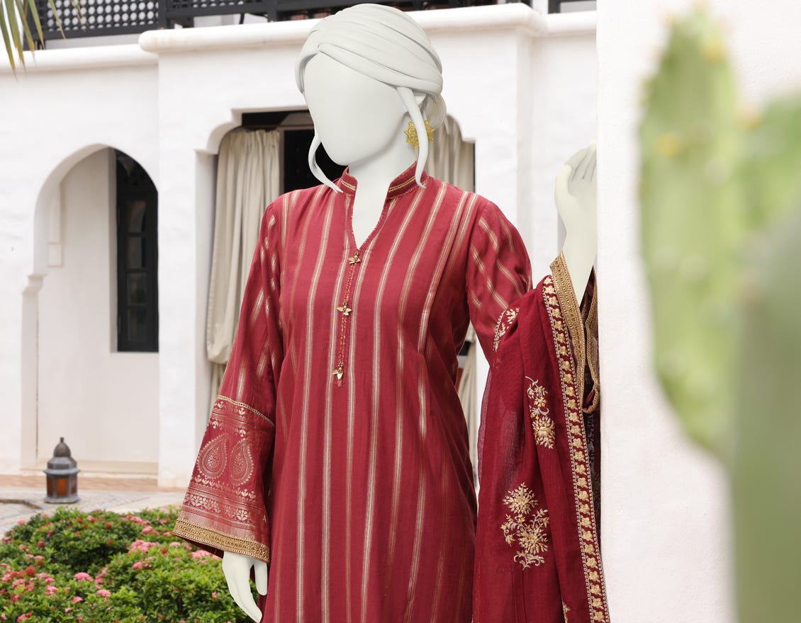 MAROON JACQUARD UNSTITCHED 3PC | JJLS-W-JWU-22-1851 FB