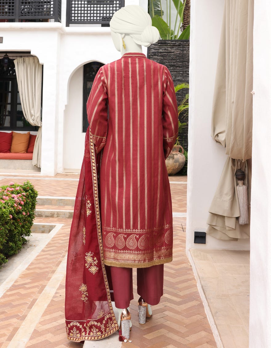 MAROON JACQUARD UNSTITCHED 3PC | JJLS-W-JWU-22-1851 FB
