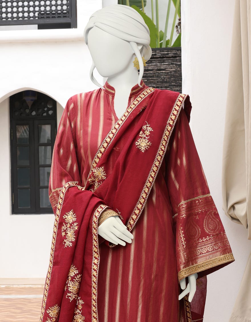 MAROON JACQUARD UNSTITCHED 3PC | JJLS-W-JWU-22-1851 FB