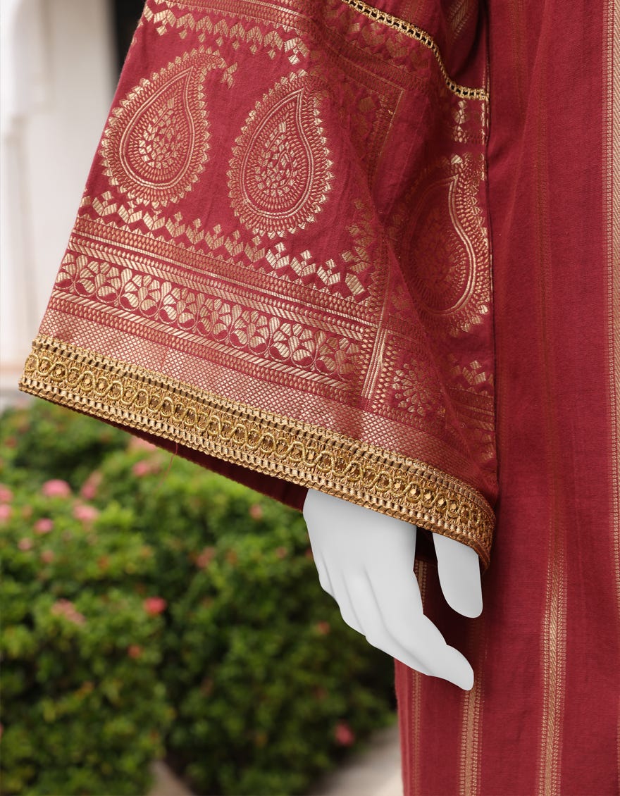MAROON JACQUARD UNSTITCHED 3PC | JJLS-W-JWU-22-1851 FB