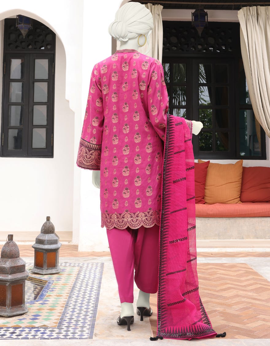 MAGENTA JACQUARD UNSTITCHED 3PC | JJLS-W-JWU-22-1853