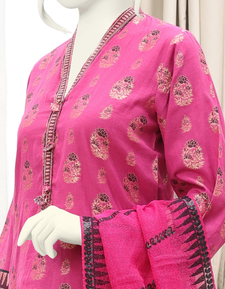 MAGENTA JACQUARD UNSTITCHED 3PC | JJLS-W-JWU-22-1853