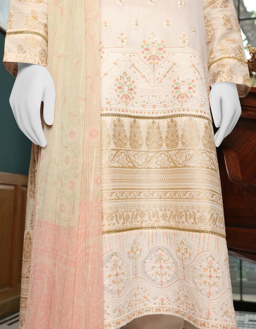 OFF WHITE CAMBRIC UNSTITCHED 3PC | JJLS-W-JWU-22-1855 FB