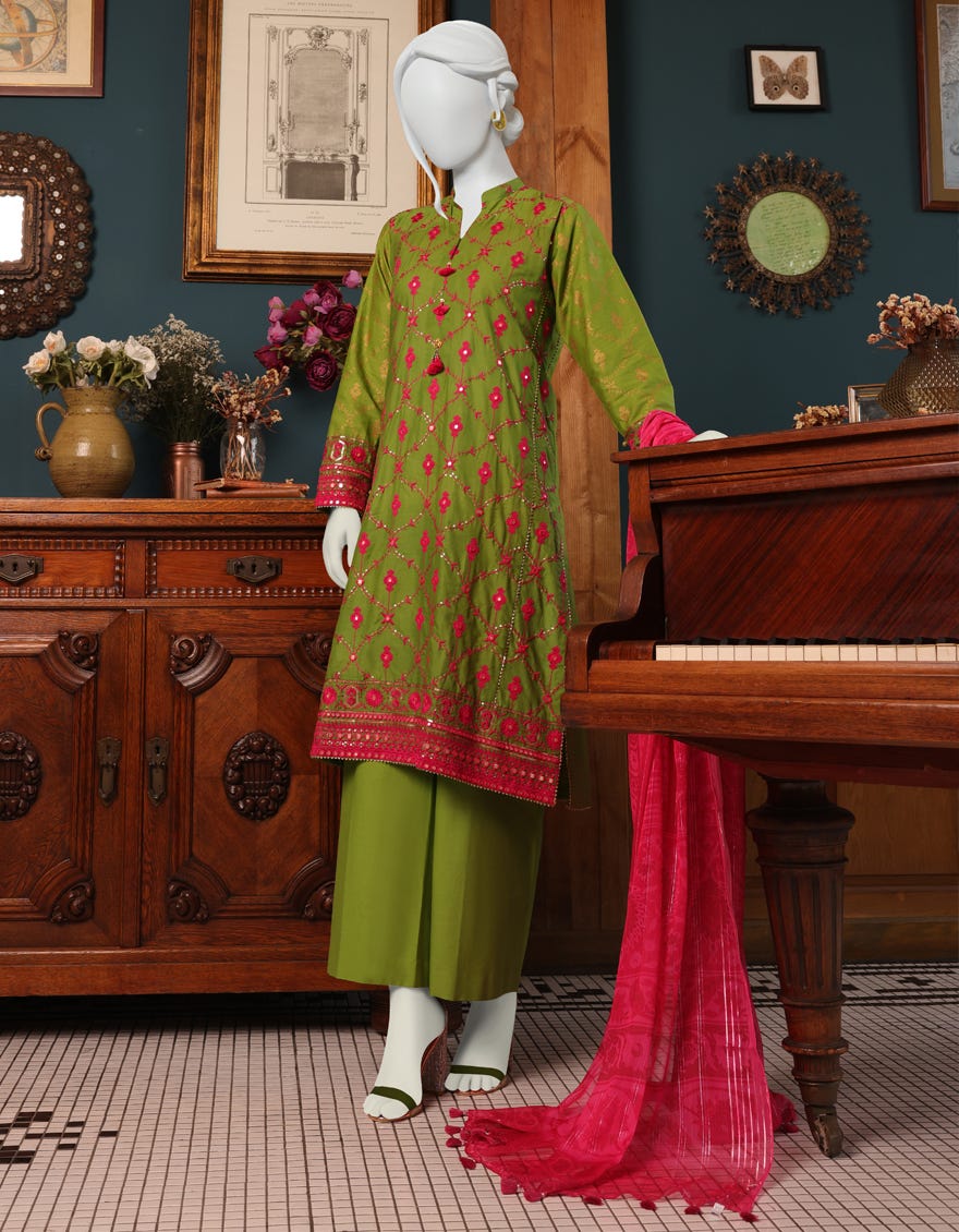 GREEN CAMBRIC UNSTITCHED 3PC | JJLS-W-JWU-22-1856 FB