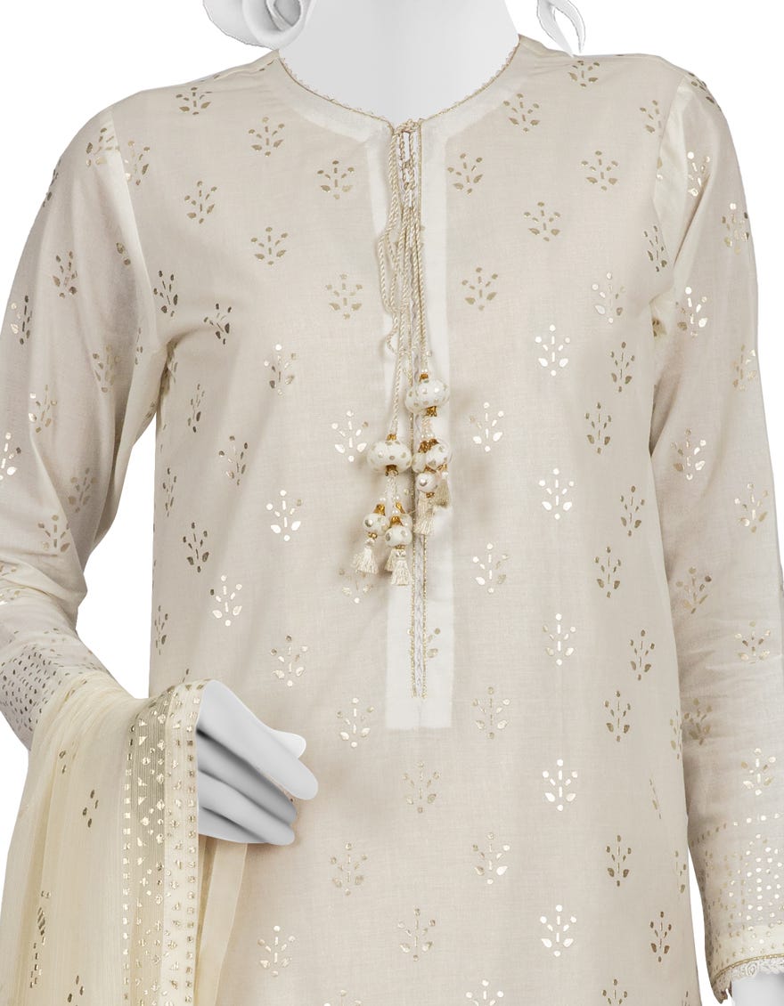 OFF WHITE CAMBRIC UNSTITCHED 3PC | JJLS-W-JWU-22-1860