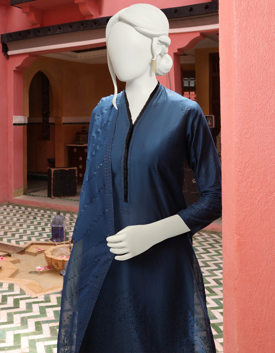 BLUE CAMBRIC UNSTITCHED 3PC | JJLS-W-JWU-22-1862