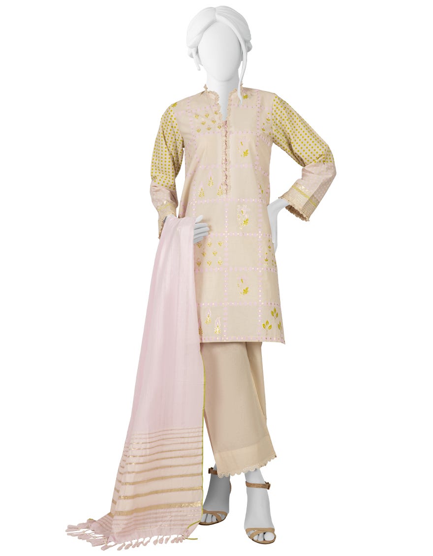 LIGHT BEIGE CAMBRIC UNSTITCHED 3PC | JJLS-W-JWU-22-1863